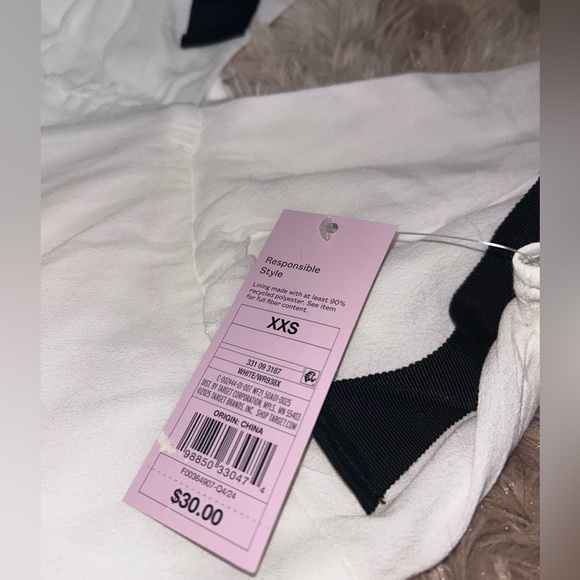 NWT Wild Fable White Flutter Short Sleeve Mini A-Line Dress, Bow Accents, V-Neck - Picture 7 of 11